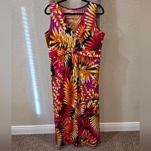 Tropical Print Sleeveless Maxi Dress - Size Large